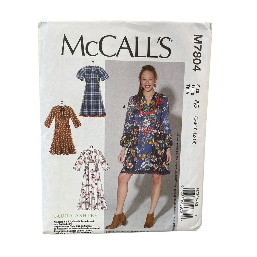 McCall's Sewing Pattern Misses 6-14 Laura Ashley Dress Tunic M7804 Boho FF